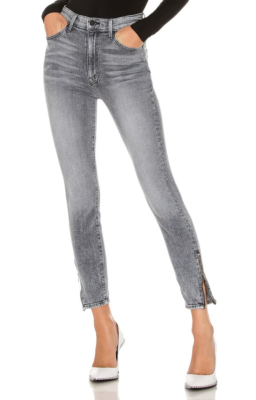 Mother Denim The Swooner Ankle Zip High-Rise Jeans Gray Women's Size 25